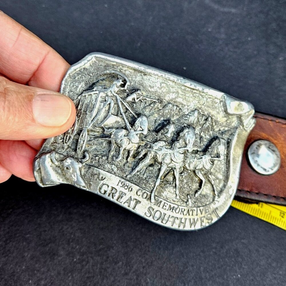 Vintage 1980s Western Great Southwest Silver Tone Buckle  3.25" x 2.25"